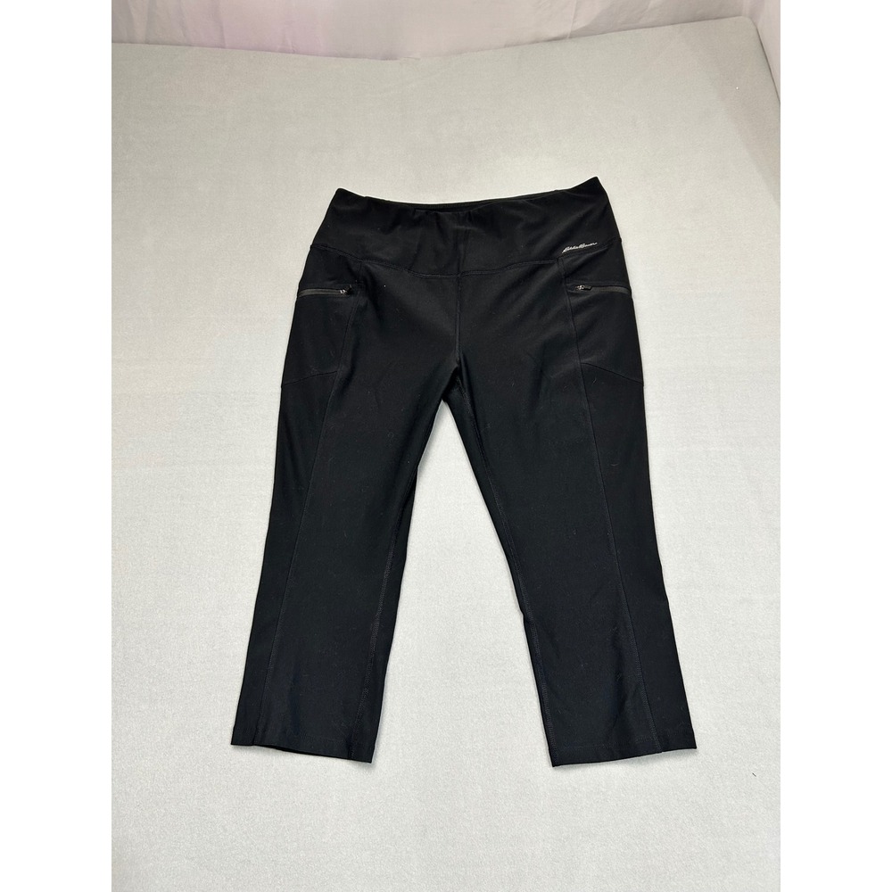 Eddie Bauer Pants Womens Sz XL Black Trail Tight Leggings Capris Zipper Pockets